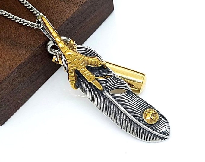 Feather Necklace for Ashes | Stainless Steel Urn Jewelry for Men | Memorial Gift | Cremation Jewelry for Human Cremains | Memorial Jewelry