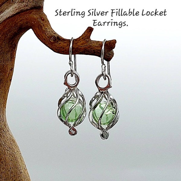 Sterling Silver Cremation Jewelry Locket Earrings for Women | Urn Jewellery | Cremation Ash Earrings | Keepsake Lockets for Ashes Jewelry