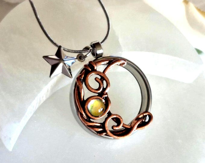 Crescent Moon Locket, Urn Necklace, Pendant for Ash Cremains or Locks of Hair, Cremation Jewelry, Memorial Ashes Keepsake