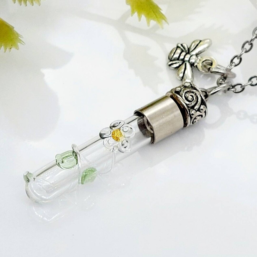 Daisy Cremation Jewelry Keepsakes Urn Necklace for Ashes or Strands of