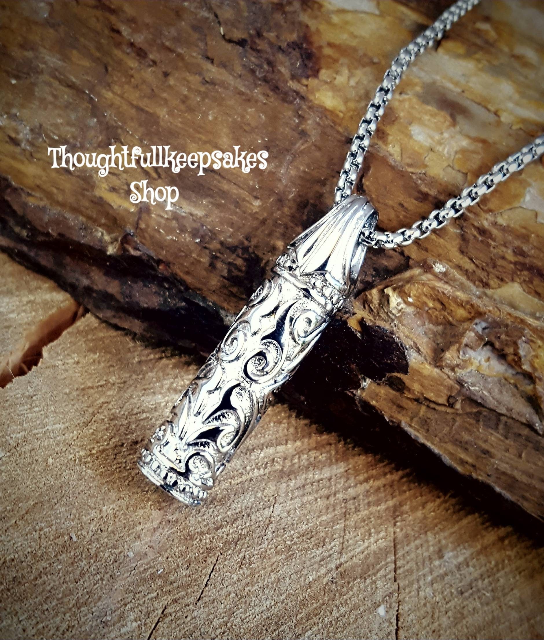 Vintage Inspired Stainless Steel Urn Pendant Cremation Jewelry for