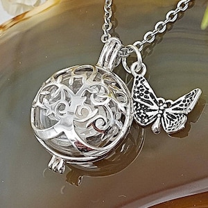 Sterling Silver Tree of Life Keepsake Locket Necklace for Ashes Jewelry | Butterfly Urn Jewellery | Memorial Cremation Jewelry Locket