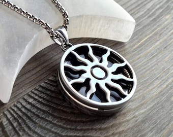 Large Sun Memorial Locket | Urn Necklace, Locks of Hair, Pet Fur or Ashes Jewelry, Cremation Jewelry for Men or Women