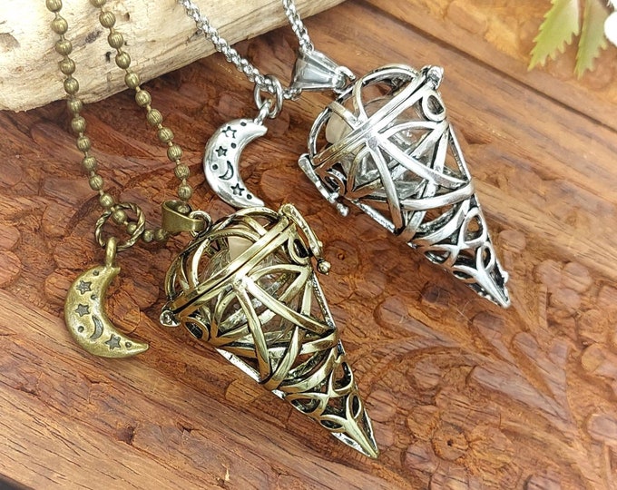 Memorial Star Locket Necklace with Fillable Glass | Cone Horn Locket | Mourning Locket | Gothic Urn Jewelry for Ashes | Cremation Jewelry