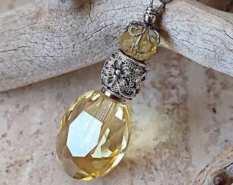 Yellow Crystal Teardrop Urn Necklace, Cremation Ashes Jewelry, Glass Keepsakes, Ash Pendant