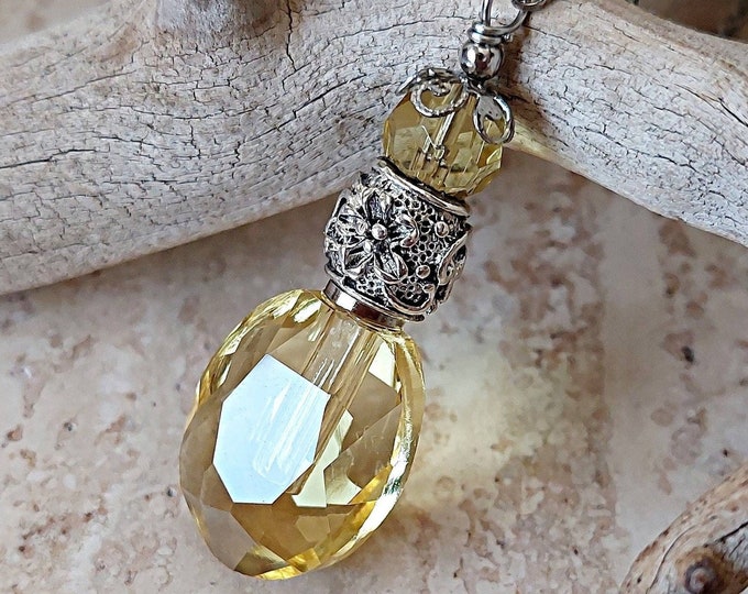 Yellow Crystal Teardrop Urn Necklace for Memorial Ashes | Cremation Jewelry | Suncatcher Crystal Pendant for Cremains | Keepsake Gifts