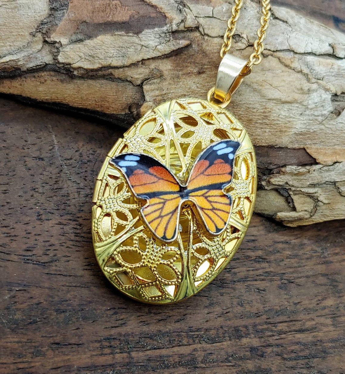 Butterfly Locket Gold Tone Butterfly Urn Necklace Cremation Etsy