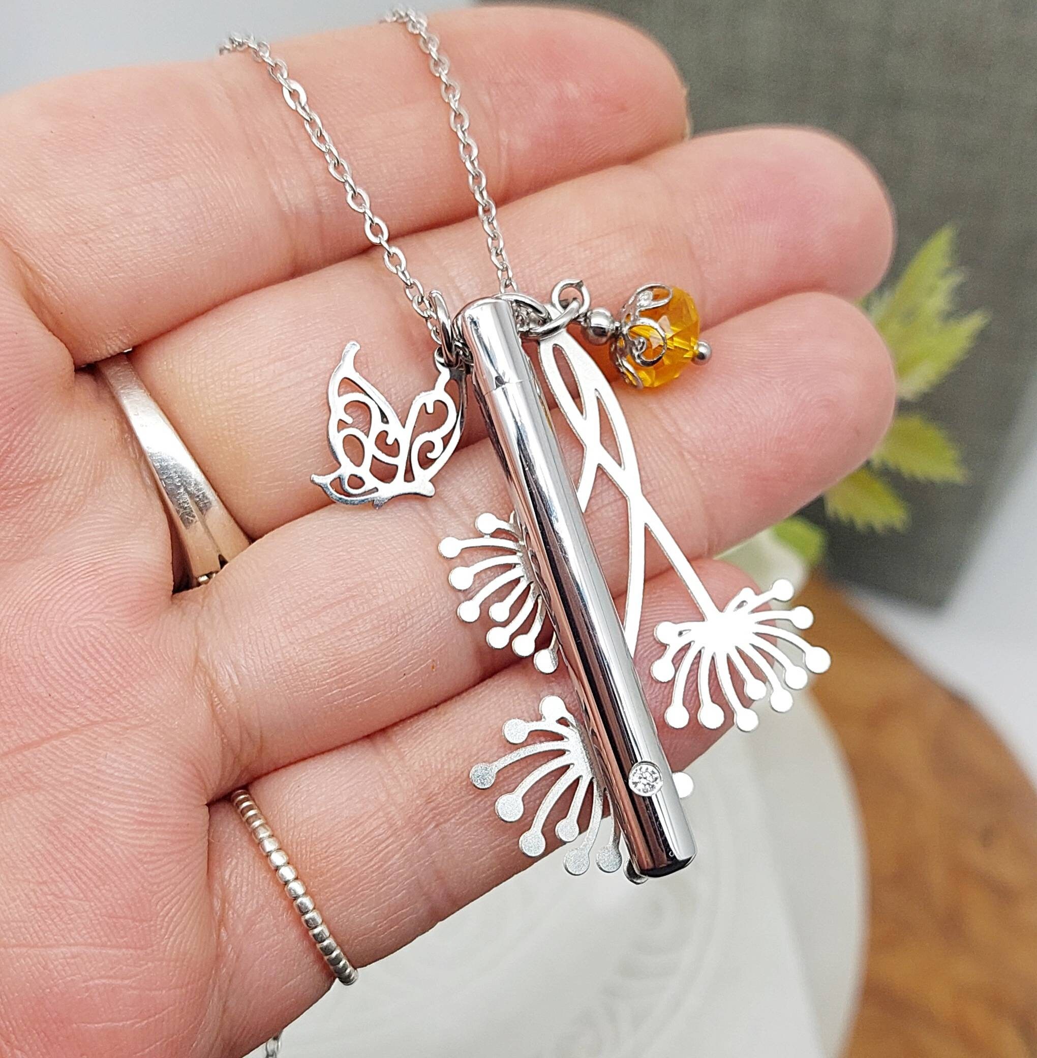Cremation Jewelry Dandelion Butterfly Urn Necklace for Ashes Keepsake Jewelry Memorial Ash Jewellery Funeral Gift Mom Daughter Urn