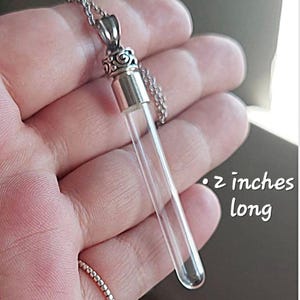 2" Long Fillable Glass Pendant Keepsake | Memorial Necklace for Ashes, Whiskers, Locks of Hair, Pet Fur, Urn Jewelry image 4