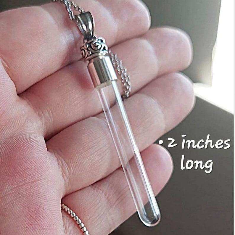 2" Long Fillable Glass Pendant Keepsake | Memorial Necklace for Ashes, Whiskers, Locks of Hair, Pet Fur, Urn Jewelry image 4