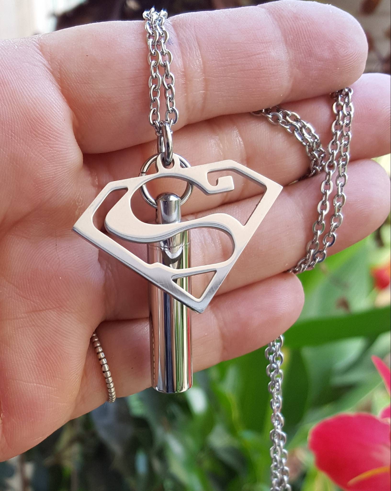 Steel Superman Cremation Urn Pendant Memorial Necklace | Cremation