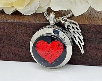 Red Heart Cremation Ash Locket : Urn Necklace, Memorial Jewelry Keepsakes, Ashes Pendant