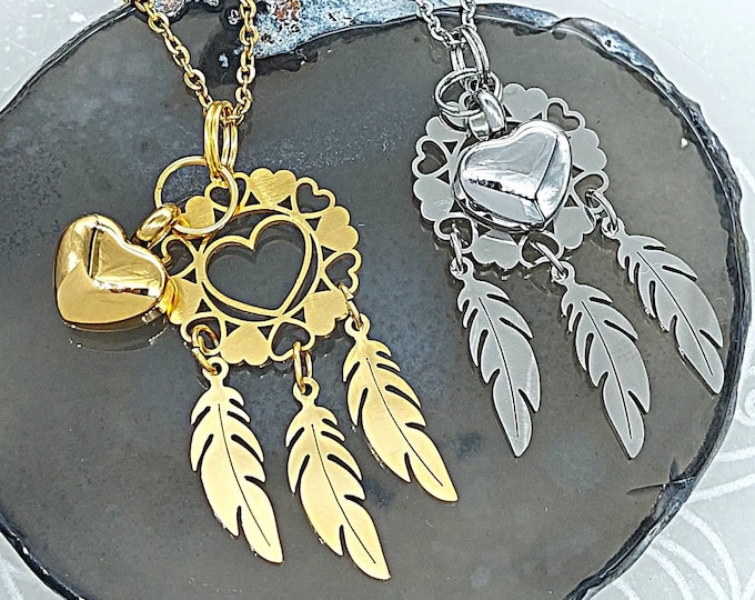 Dreamcatcher Memorial Ashes Urn Necklace | Jewelry for Cremains | Keepsake Gift for Her, Women | Cremation Jewelry | Heart Urn Necklace