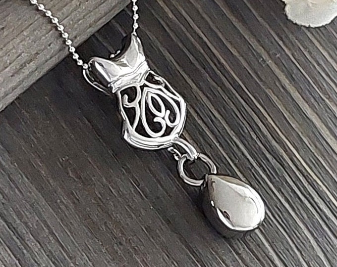 Sterling Silver Kitty Cat Urn Necklace | Keepsake Ashes Pendant | Memorial Urn Jewellery for Ashes | Cremation Jewelry | Loss of Cat Gift
