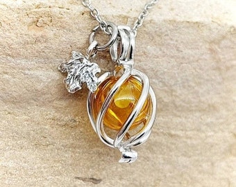 Silver Cremation Locket Maple Leaf Urn Necklace with Topaz Glass for Ashes | Memorial • Remembrance • Keepsake Gift for Mom