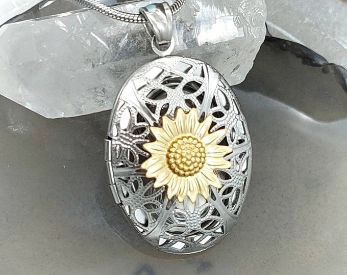 Memorial Sunflower Urn Locket Necklace | Cremation Jewelry | Keepsake for 2 two | Cremation Necklace Urn Jewellery for Ashes or Lock of Hair
