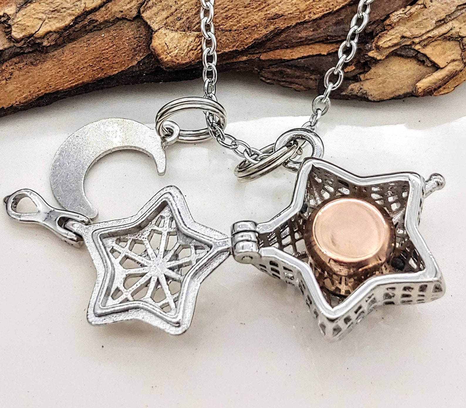 Moon & Star Urn Locket Necklace Stainless Steel Cremation Etsy