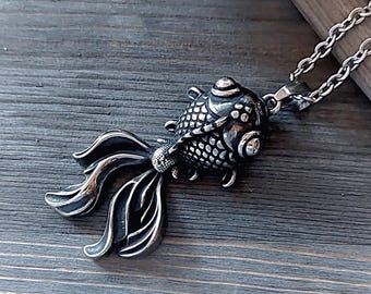 Koi Fish Urn Necklace for Men or Women | Cremation Jewelry for Ashes | Goldfish Pendant for Cremains