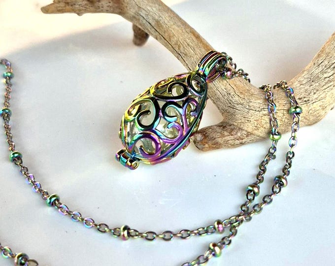 Rainbow Teardrop Locket | Necklace Urns | Cremation Ashes Keepsake Jewelry | Glass Memorial Pendants | Mourning Gifts