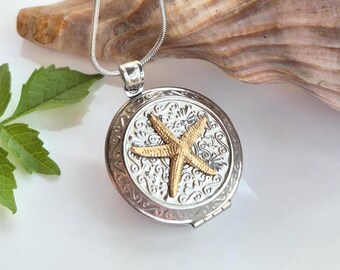 Starfish Memorial Locket | Ashes Keepsake Pendant | Cremation Urn Jewelry | Beach Sand Lockets