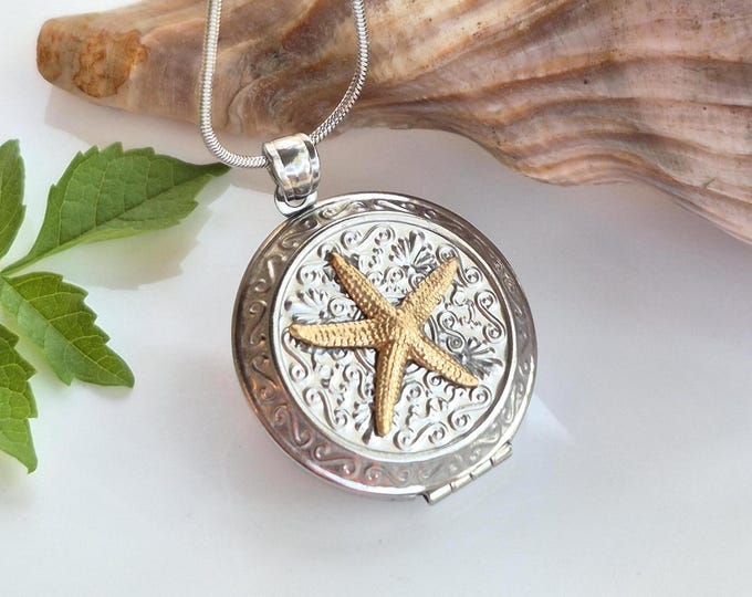 Fillable Starfish Locket Necklace | Memorial Ashes Keepsake | Cremation Urn Jewelry | Beach Sand Lockets
