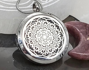 Mandala Keepsake Locket | Ash Urn Necklace, Stainless Steel Cremation Ashes Jewelry, Memorial Jewellery