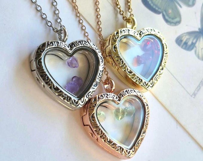 Glass Heart Keepsake Locket : Urn Necklace | Memorial Jewelry for Locks of Hair, Pet Fur, Dried Flowers, Ashes | Cremation Jewelry