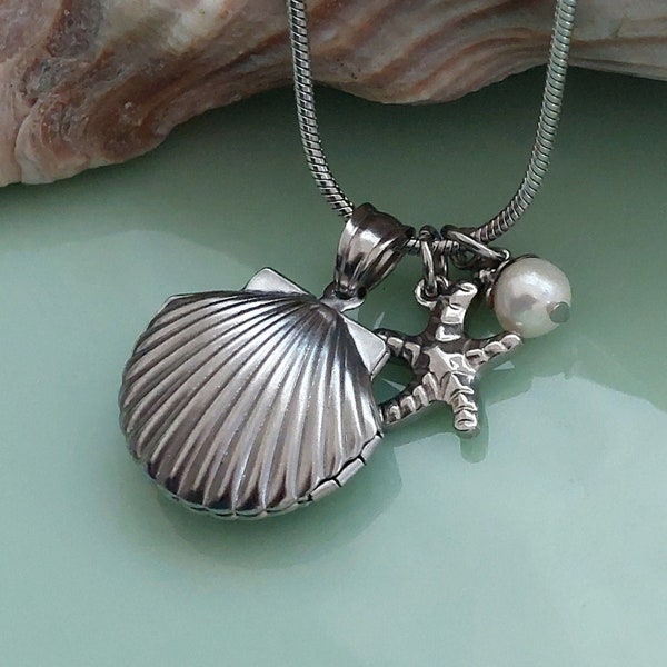 Sea Shell Keepsake Locket | Beach Wedding Gift | Memory Keeper | Bridesmaid Gift | Sympathy Gift | Shell Urn Necklace | Cremation Jewelry