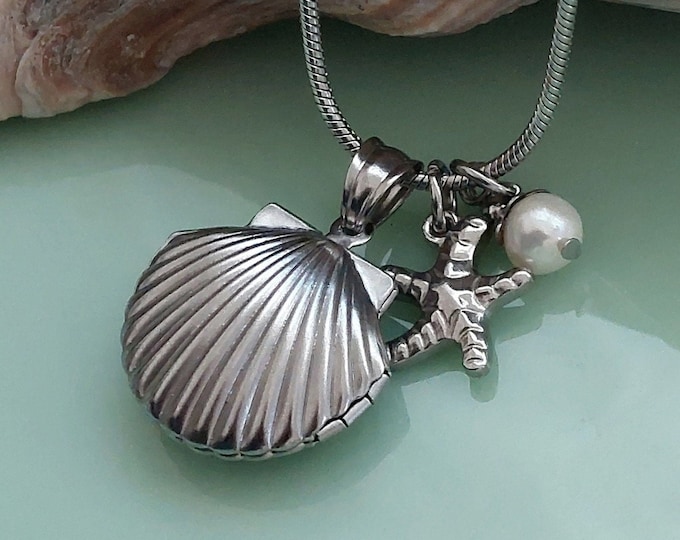 Sea Shell Keepsake Locket | Beach Wedding Gift | Memory Keeper | Bridesmaid Gift | Sympathy Gift | Shell Urn Necklace | Cremation Jewelry