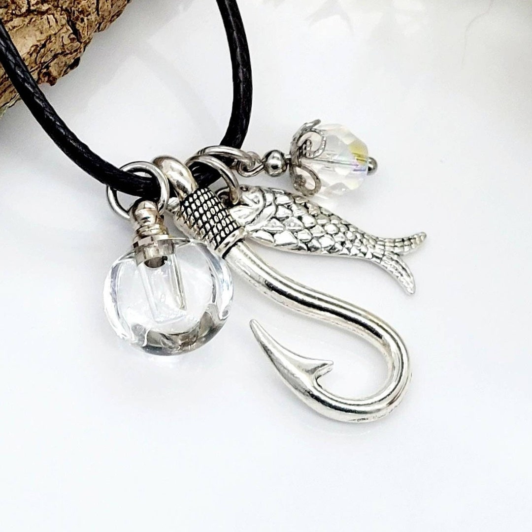 Fish Hook Urn Necklace Fishing Urn Memorial Cremation Jewelry Urn