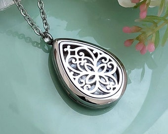 Large Teardrop Locket for Ashes | Stainless Steel Cremation Jewelry | Urn Necklace for Women | Ash Holder Jewellery | Keepsake Gifts