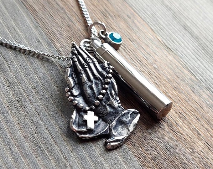 Praying Hands Urn Necklace | Memorial Keepsakes | Cremation Jewelry | Urn Jewellery for Human Ashes | Religious Pendant for Cremains