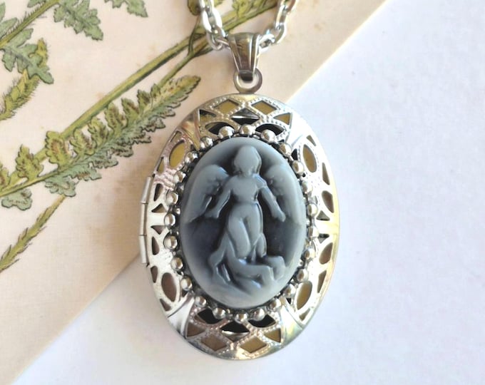 Guardian Angel Urn Locket: Stainless Steel Cremation Jewelry, Memorial Necklace for One or Two Keepsakes