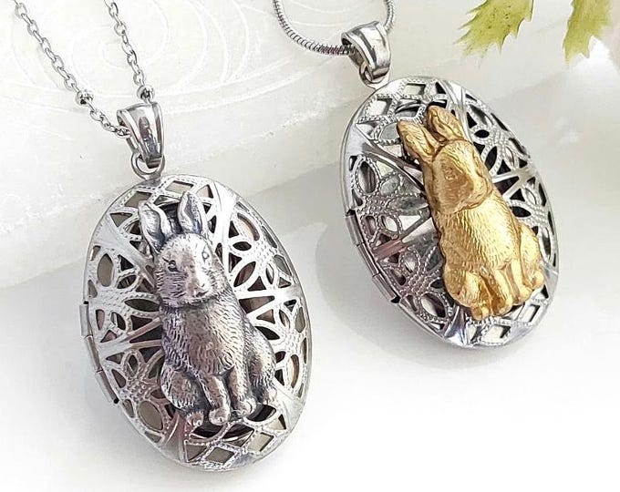 Bunny Rabbit Keepsake Locket : Urn Necklace, Memorial Cremation Jewelry for Ashes, Gifts for Her