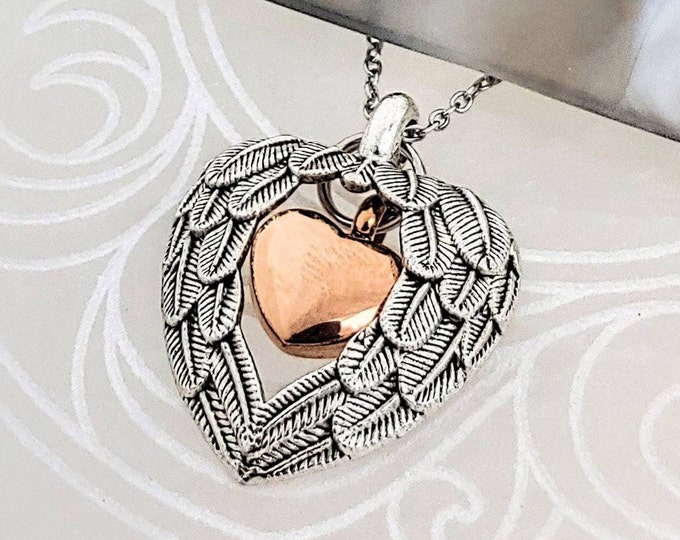 Memorial Angel Wings Heart Urn Necklace | Cremation Jewelry | Urn Jewelry for Ashes | Mourning Jewelry | Keepsake Jewelry Gifts