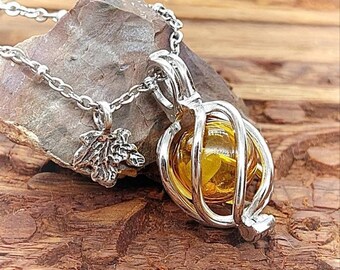 Silver Maple Leaf Locket for Ashes | Topaz Glass Urn Necklace | November Birthstone | Cremation Jewelry | Keepsake Gift | Ashes in Glass