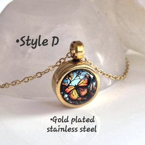 Small Butterfly Memorial Locket Necklace : Cremation Ashes Jewelry, Keepsake Gifts, Monarch Butterflies Urn Pendant Style D