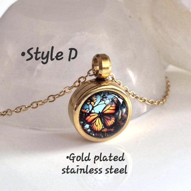 Small Butterfly Memorial Locket Necklace : Cremation Ashes Jewelry, Keepsake Gifts, Monarch Butterflies Urn Pendant Style D