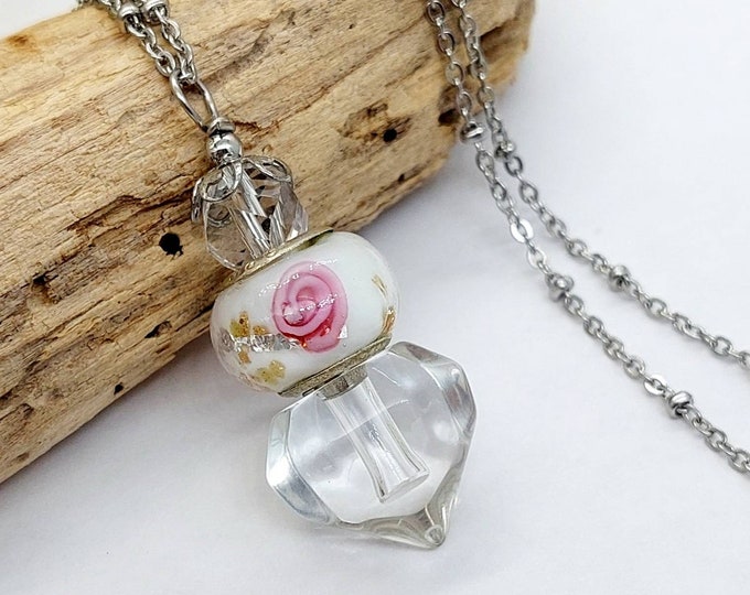 Pink Rose Urn Necklace for Cremaims for Women | Glass Heart Urn Pendant for Ashes | Funeral, Cremation Jewelry | Handmade Keepsake Gifts