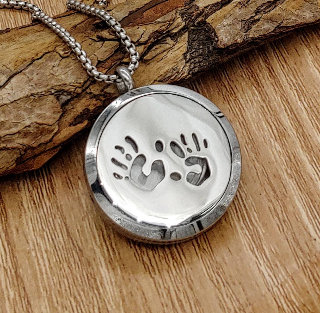 Locket for Ashes or Hair, Hand Prints Locket, Urn Necklace, Cremation