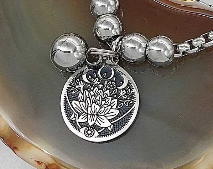 Moon Phases Lotus Flower Urn Bracelet for Ashes | Ash Bracelet | Memorial Bracelet | Cremation Jewelry | Urn Jewelry for Human or Pet Ashes