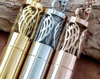 Angel Wings Urn Necklace: Double Urn Ashes Keepsake | Cremation Jewelry | Memorial Gifts | Angel Wings Pendant for Ashes