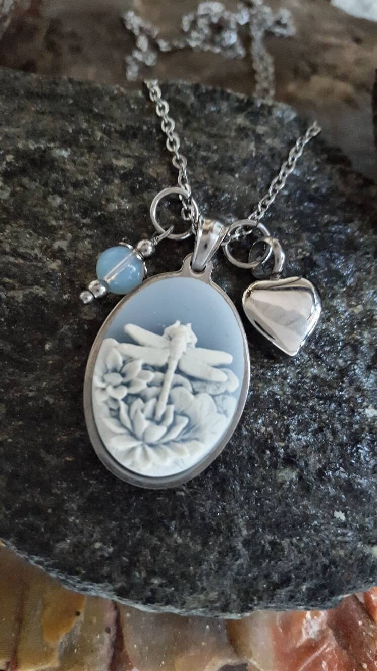 Blue Dragonfly Cremation Urn Pendant Lotus Urn | Stainless ...