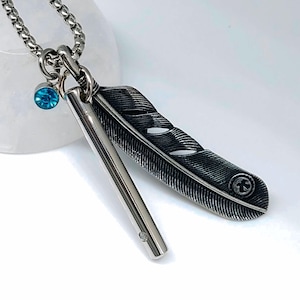 Feather Urn Necklace, Stainless Steel Cremation Jewelry for Men or Women, Ash Holder Pendant