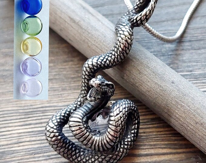 Serpent ~ Snake Urn Pendant Necklace with fillable orb | Cremation Jewelry for Men or Women | Fillable Jewelry | Memorial Gift | Urn Jewelry
