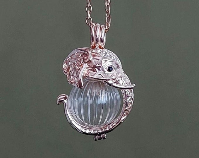 Elephant Locket Necklace | Unique Elephant Urn  Pendant for Ashes | Pretty Memorial Gifts | Urn Jewellery | Rose Gold Cremation Jewelry