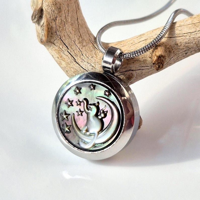 Cat on the Moon Locket Necklace | Cat Memorial Lockets for Ashes, Hair ...