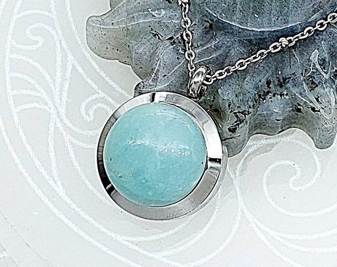 Blue Amazonite Locket | Urn Necklace for Lock of Hair or Ashes | Memorial Cremation Jewelry | Reliquary Jewellery | Urn Jewelry for Ashes