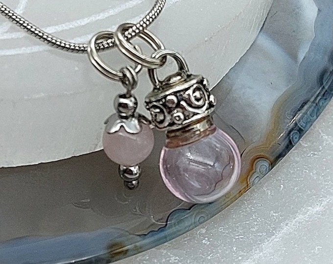 Small Pink Glass Urn Necklace | Ash Holder | Memorial Ash Holder | Glass Urn Pendant | Minimalist Cremation Jewelry | Pink Urn Jewelry