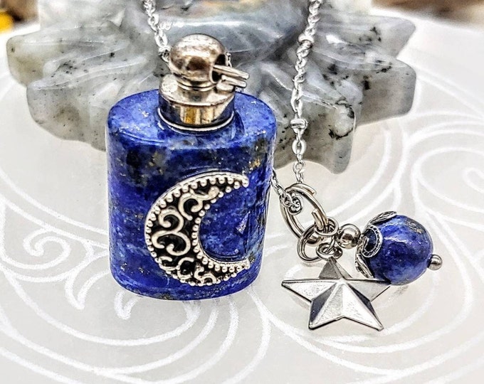 Blue Moon Urn Necklace for Ashes or Essential oils | Lapis Lazuli Cremation Jewelry | Crescent Moon Pendant for Cremains, Gift for Loved one